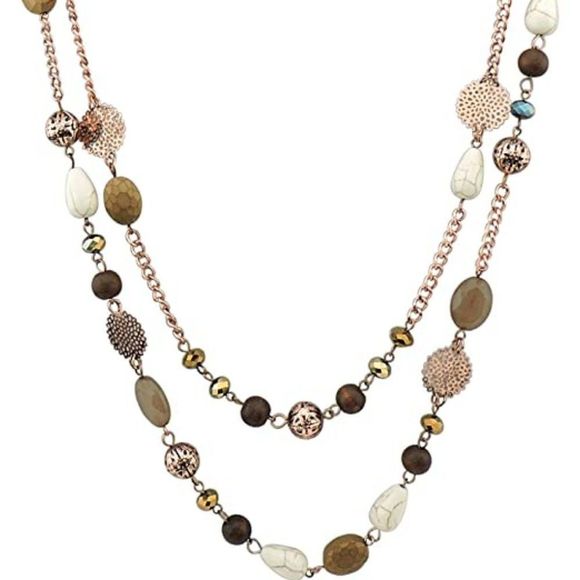 BOCAR 2 Layer Long Link Chain Necklace Crystal Beads Women Party Long Necklace - Picture 1 of 4